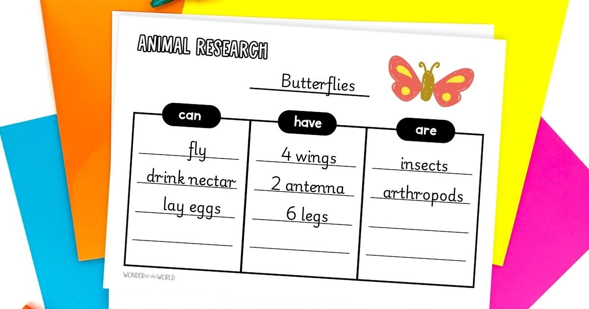 free can have are worksheet completed for a butterfly