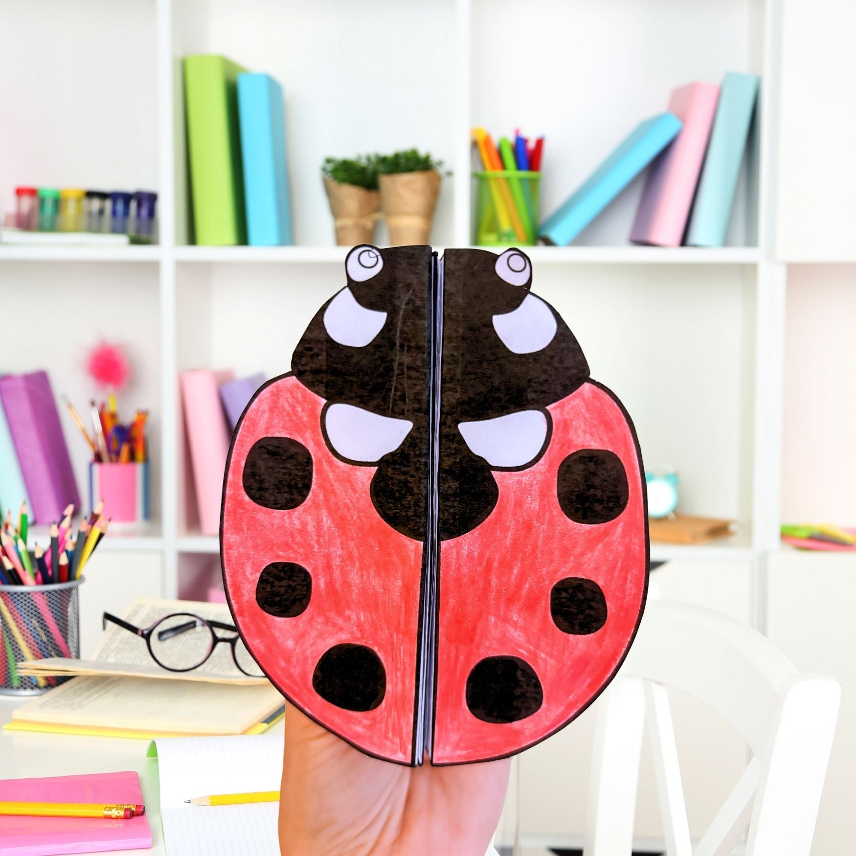 Ladybug (ladybird) life cycle sequence and fold science craft activity