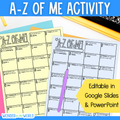 A-Z of me get to know you back to school worksheet with option to edit