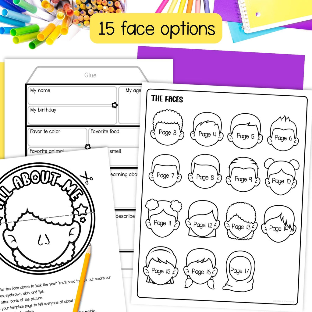 All about me self portrait writing craft activity templates back to school