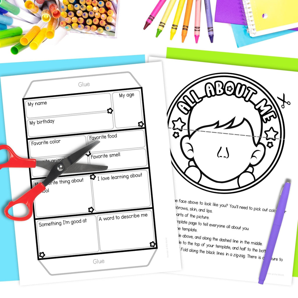 All about me self portrait writing craft activity templates back to school