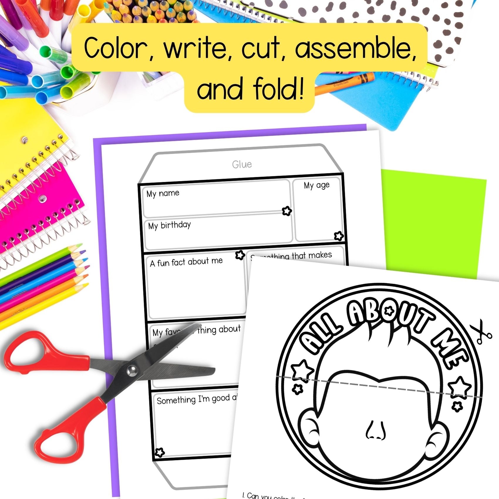 All about me self portrait writing craft activity templates back to school