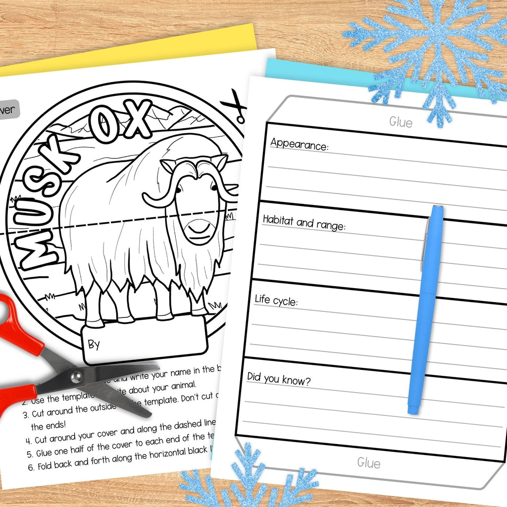 Arctic animals research folding templates writing craft activity
