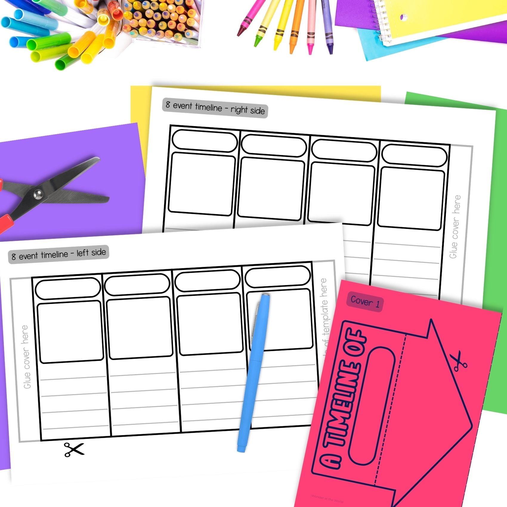 Blank folding timeline templates for chronological order