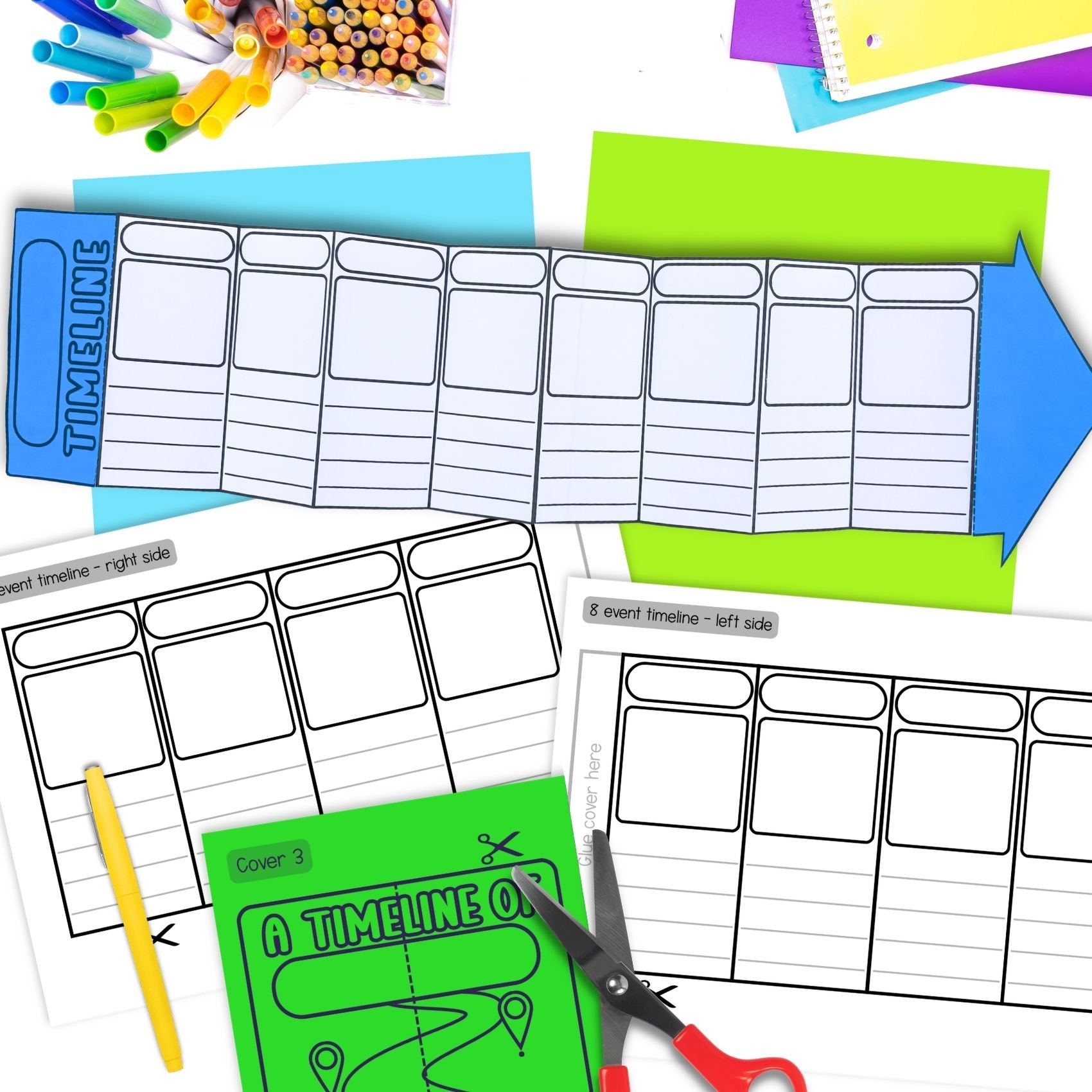 Blank folding timeline templates for chronological order