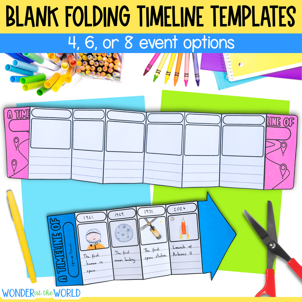 Blank folding timeline templates for chronological order