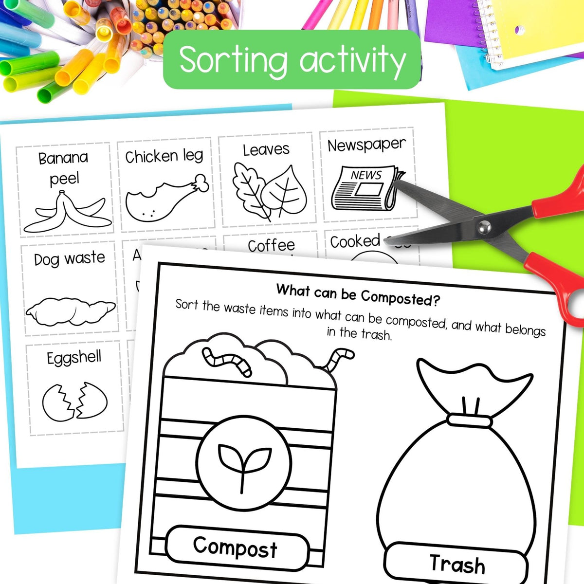 How to compost sequencing cut and paste foldout and sorting activity