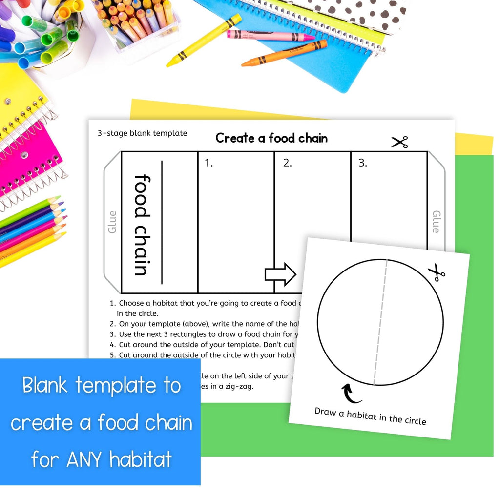 Food chains sequence and fold craft activity woodland ocean rainforest habitats