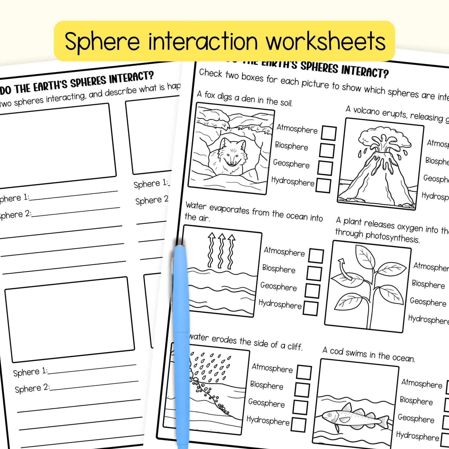 Earth's four spheres and their interactions folding activity and worksheets