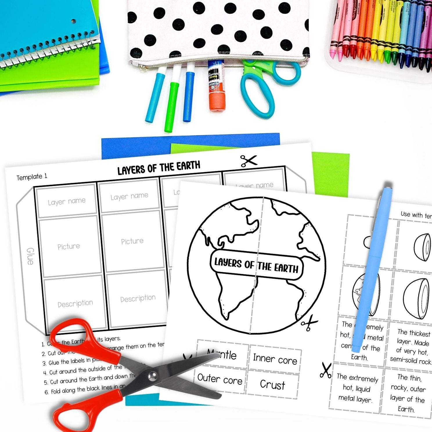 Layers of the Earth folding science craft activity