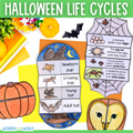 Halloween life cycle sequence and fold activities - pumpkin spider owl and bat