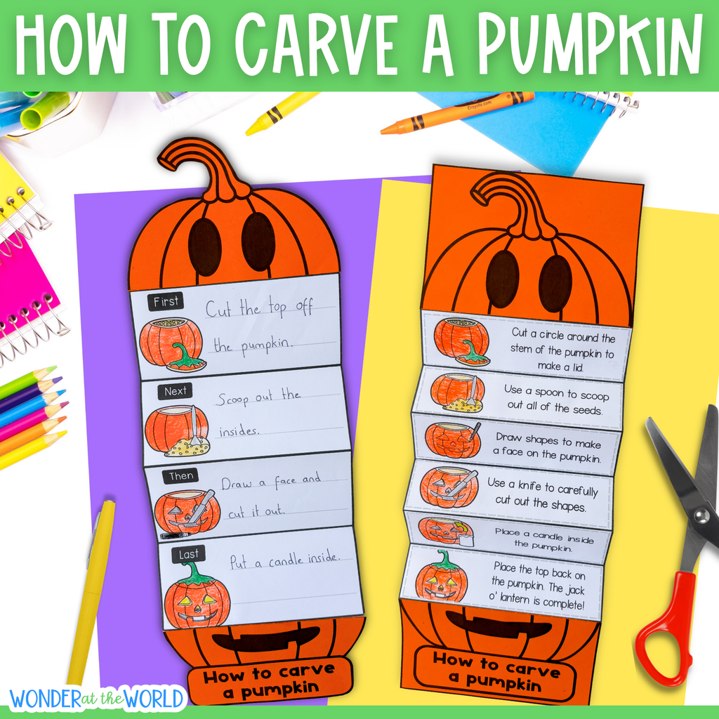 How to carve a pumpkin sequence and fold Halloween jack o'lantern craft