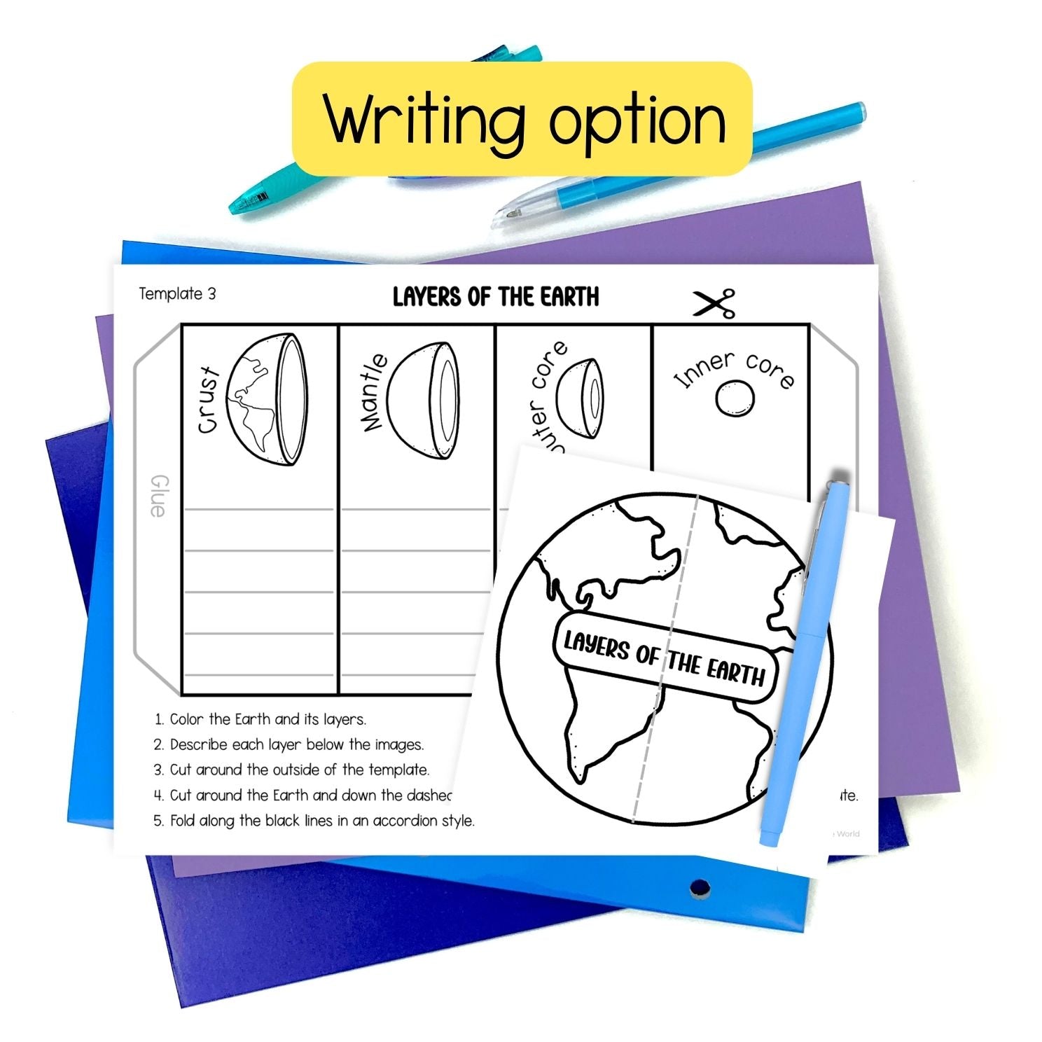 Layers of the Earth folding science craft activity