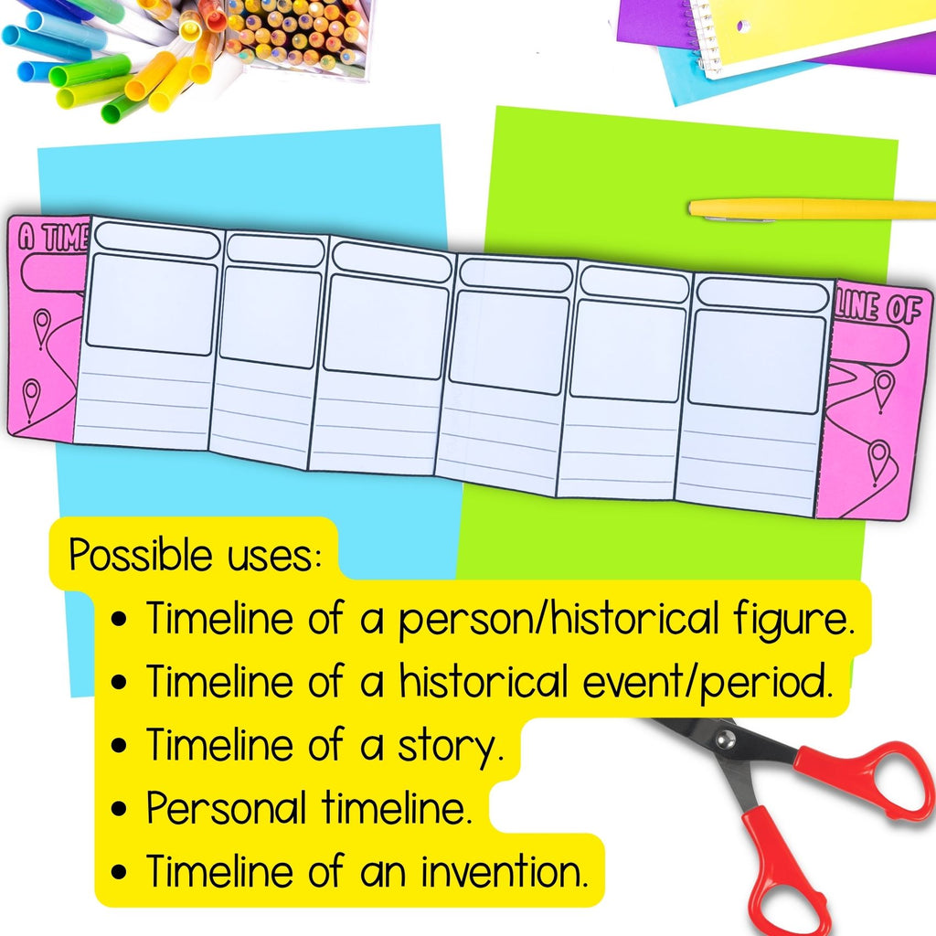 Blank folding timeline templates for chronological order