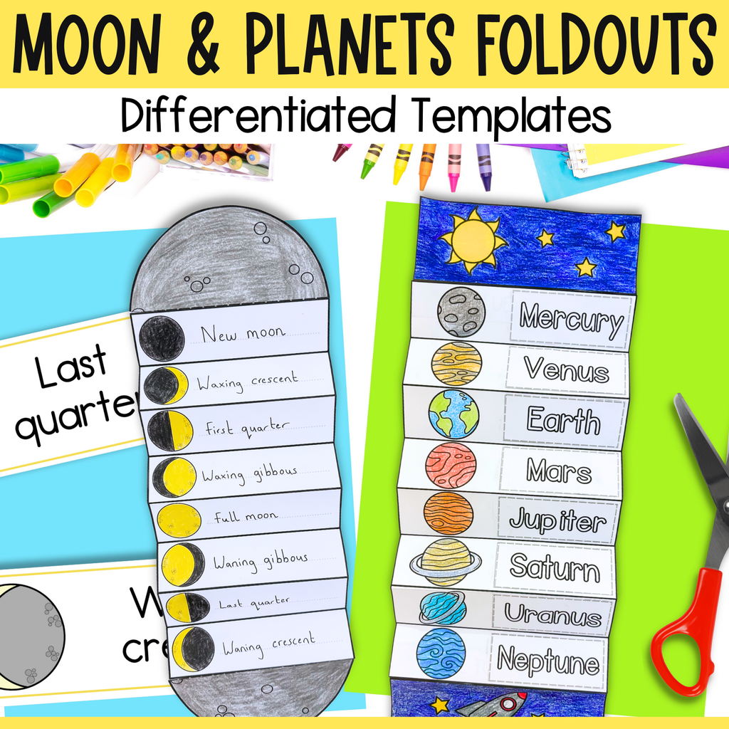 Space sequencing craft activities - phases of the moon and solar system planets