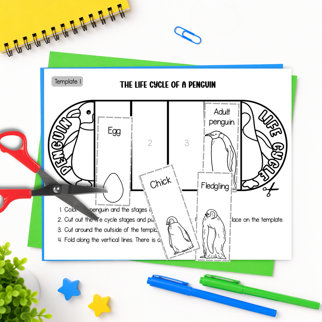 Life cycle of a penguin sequence and fold science craft activty