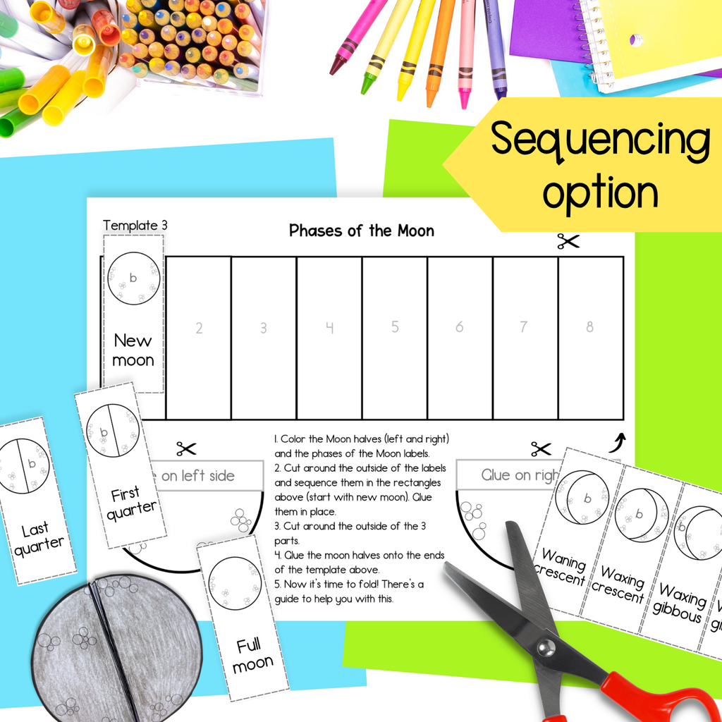 Phases of the moon sequence and fold science craft activity