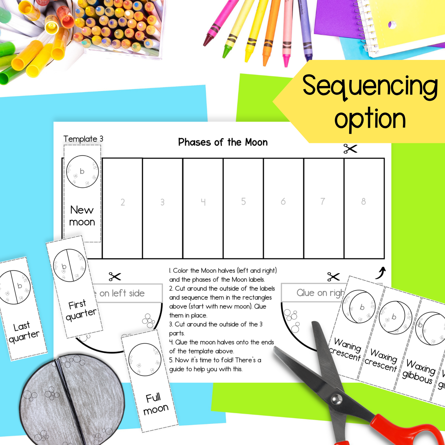 Phases of the moon sequence and fold science craft activity