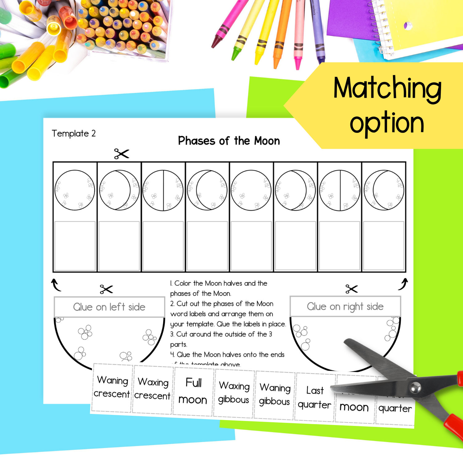 Phases of the moon sequence and fold science craft activity