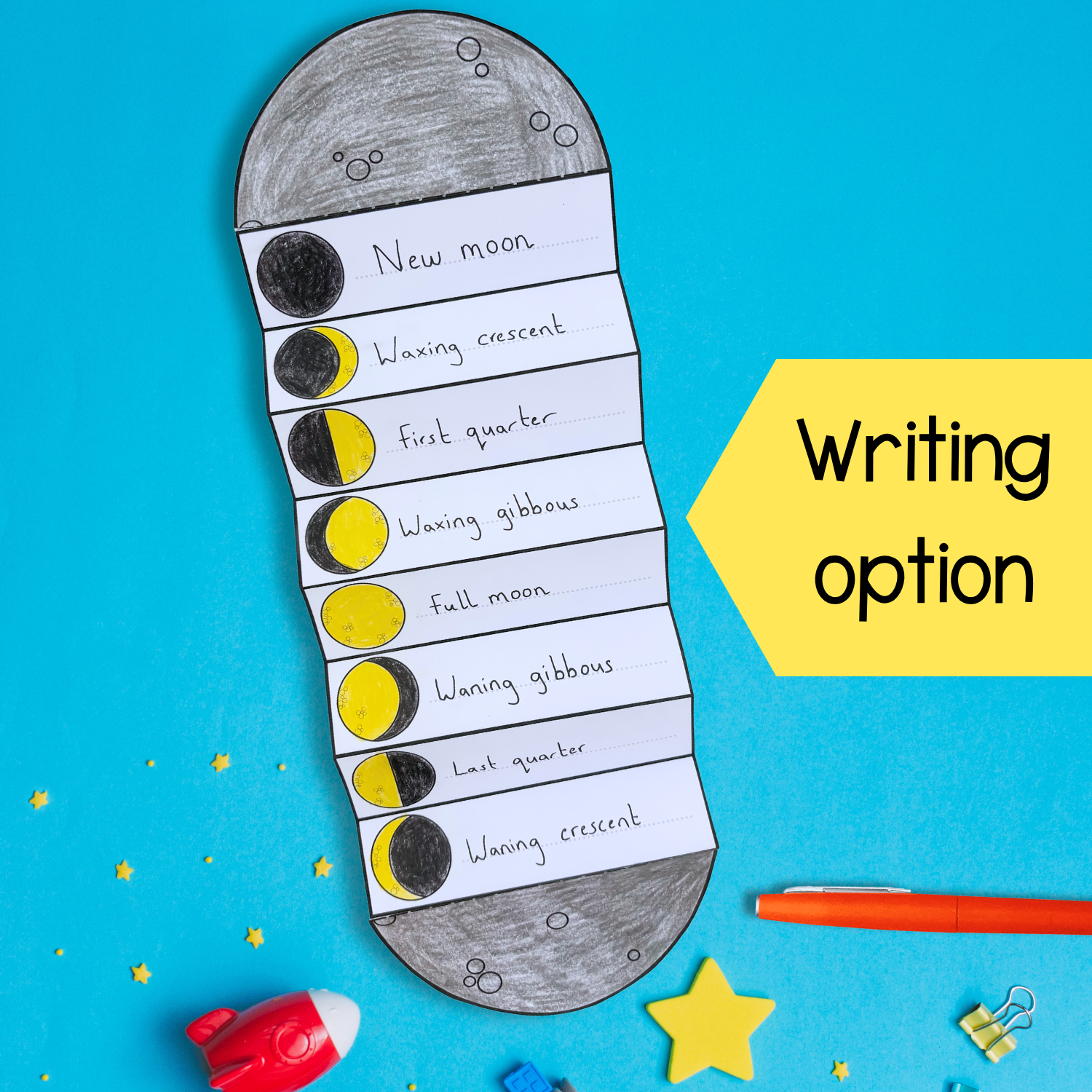 Phases of the moon sequence and fold science craft activity