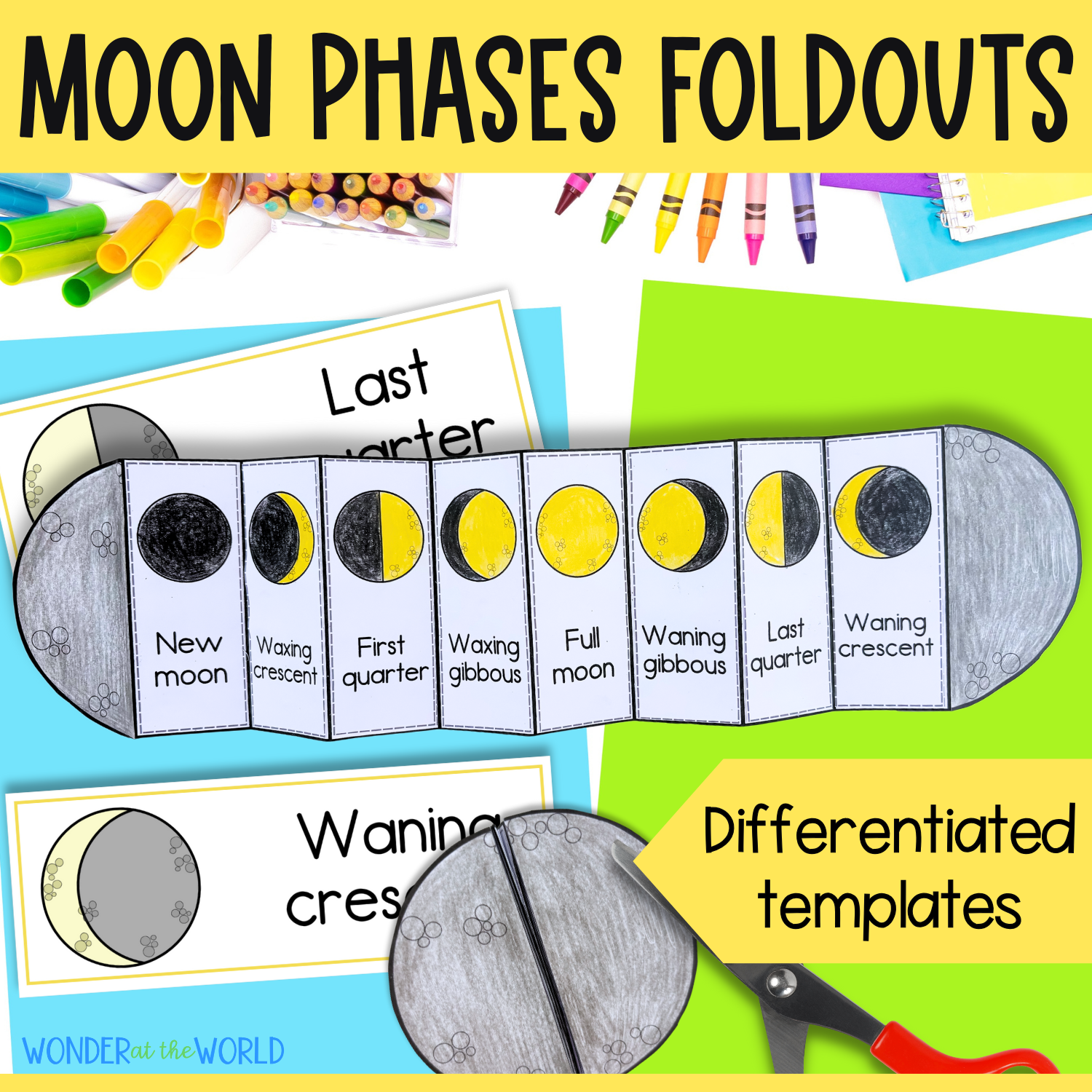 Phases of the moon sequence and fold science craft activity