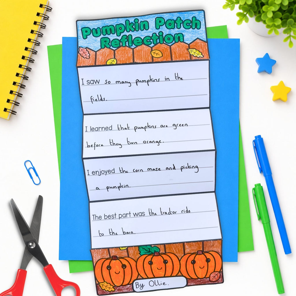 Pumpkin patch trip reflection writing activity folding craft