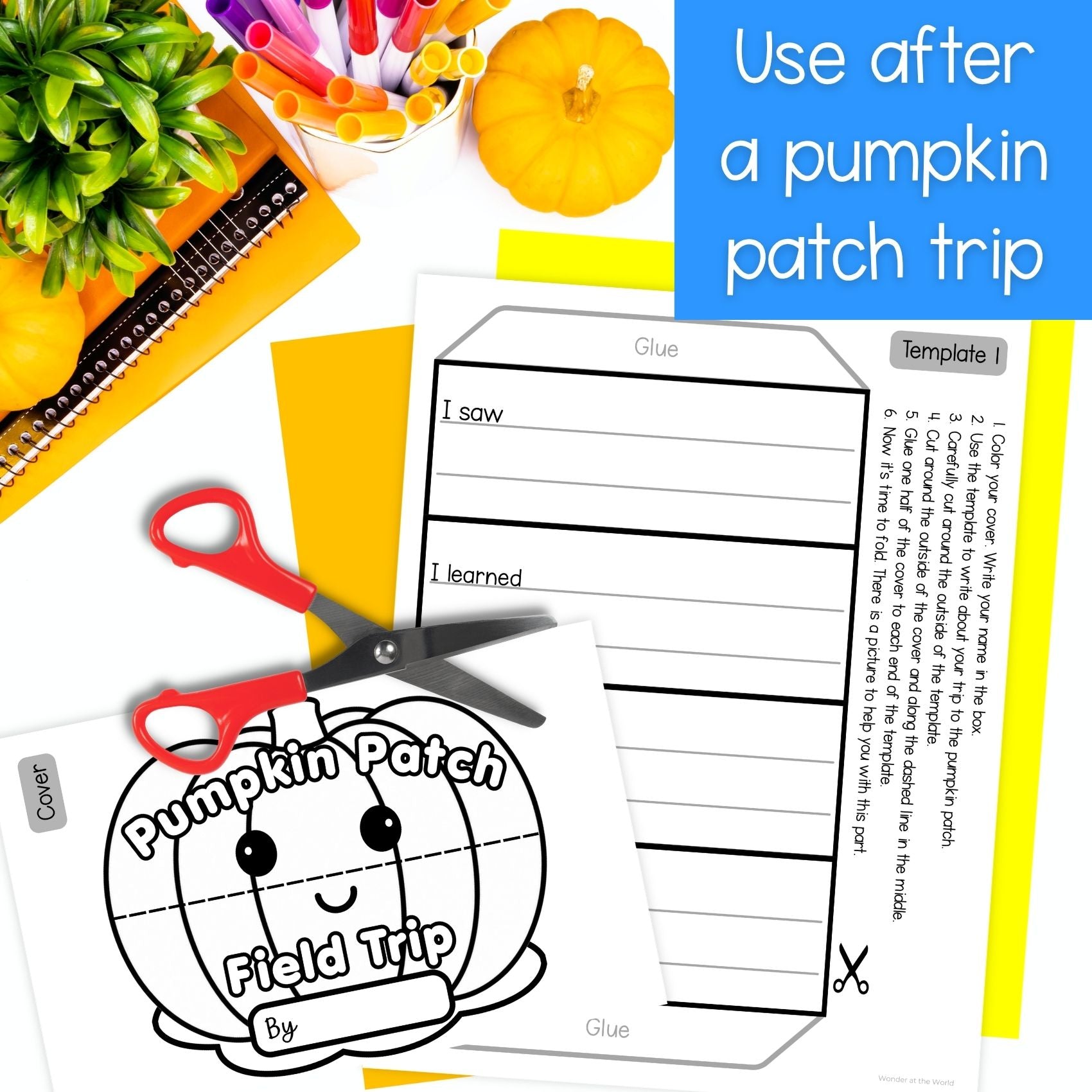 Pumpkin patch trip reflection writing activity folding craft