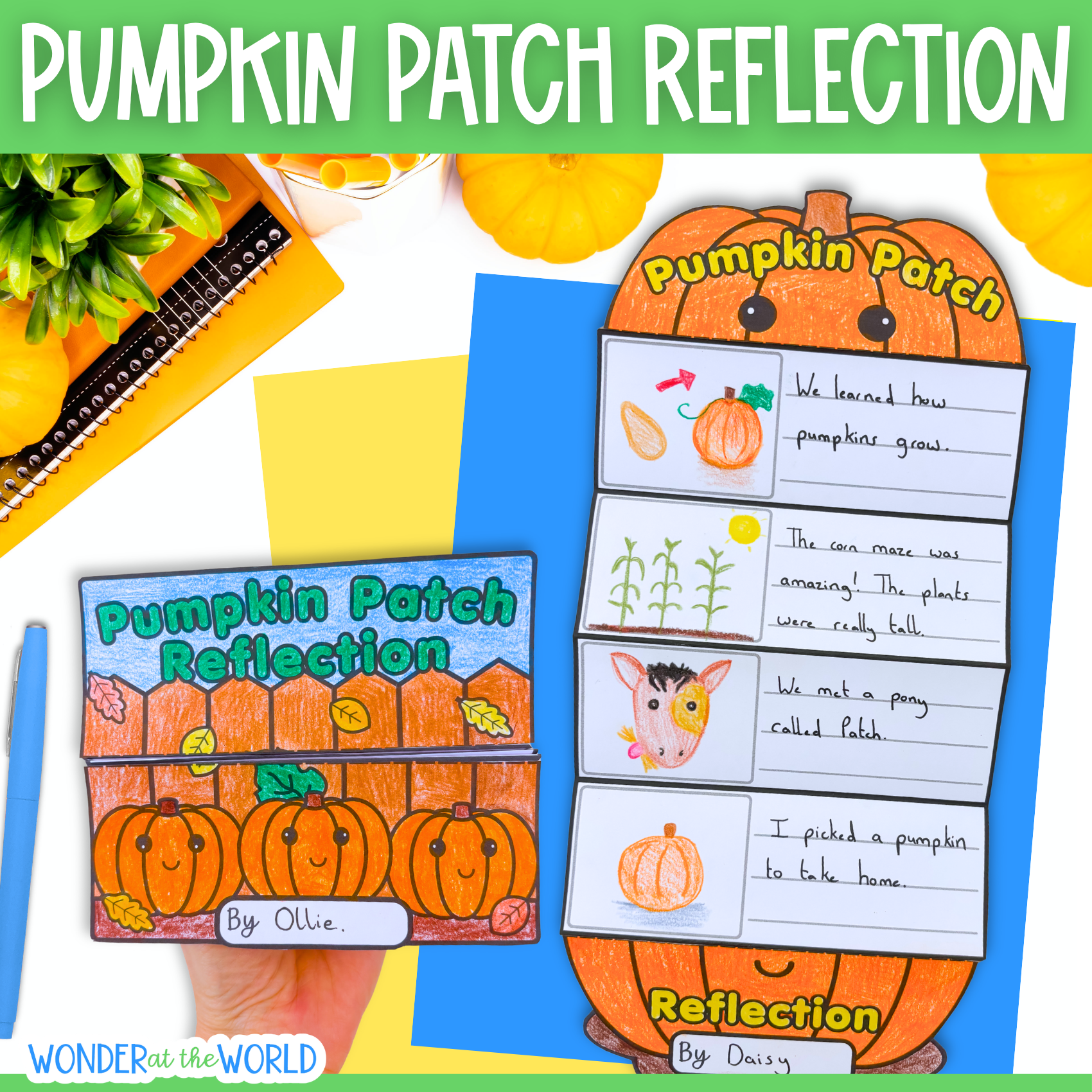 Pumpkin patch trip reflection writing activity folding craft