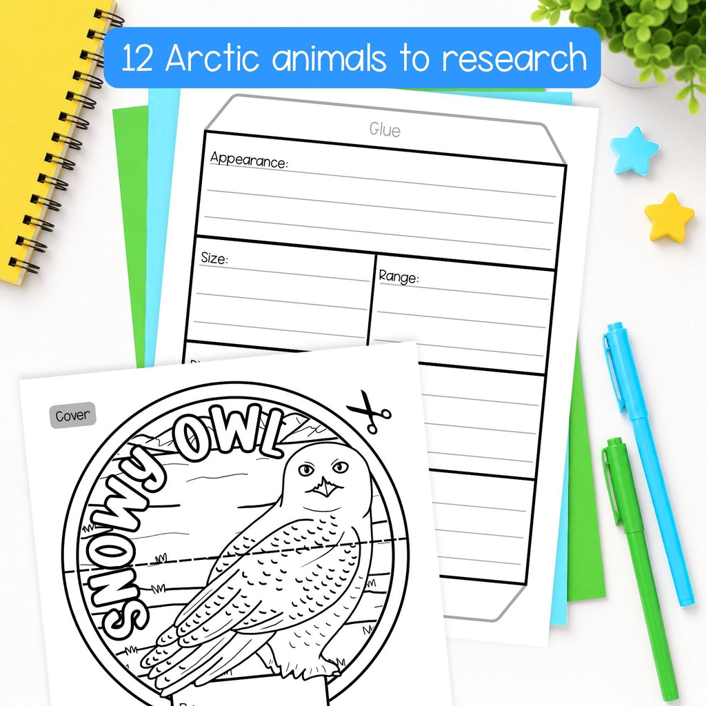 Arctic animals research folding templates writing craft activity
