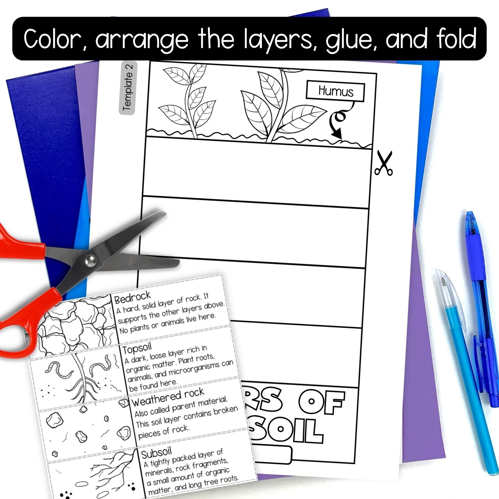 Layers of the soil cut and paste folding Earth science activity