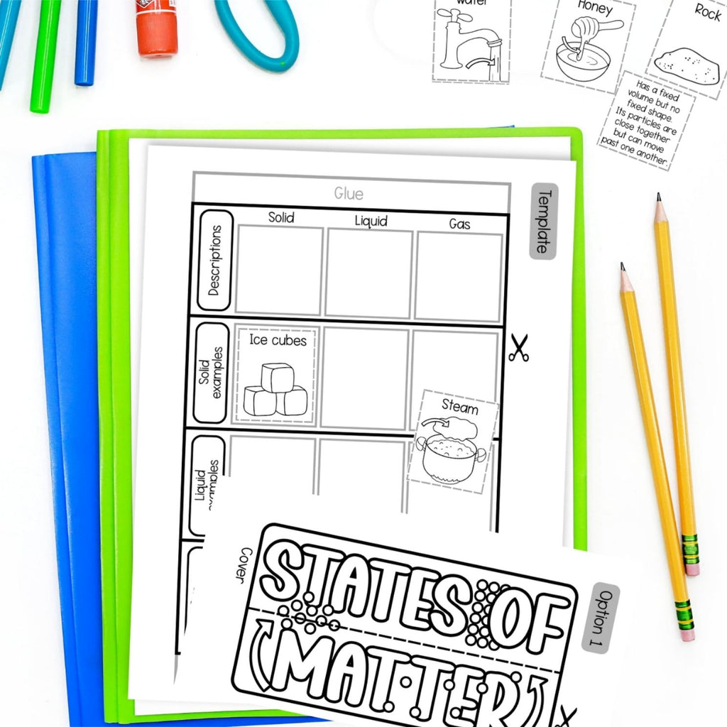 3 States of matter solid liquid gas foldable activity and worksheets