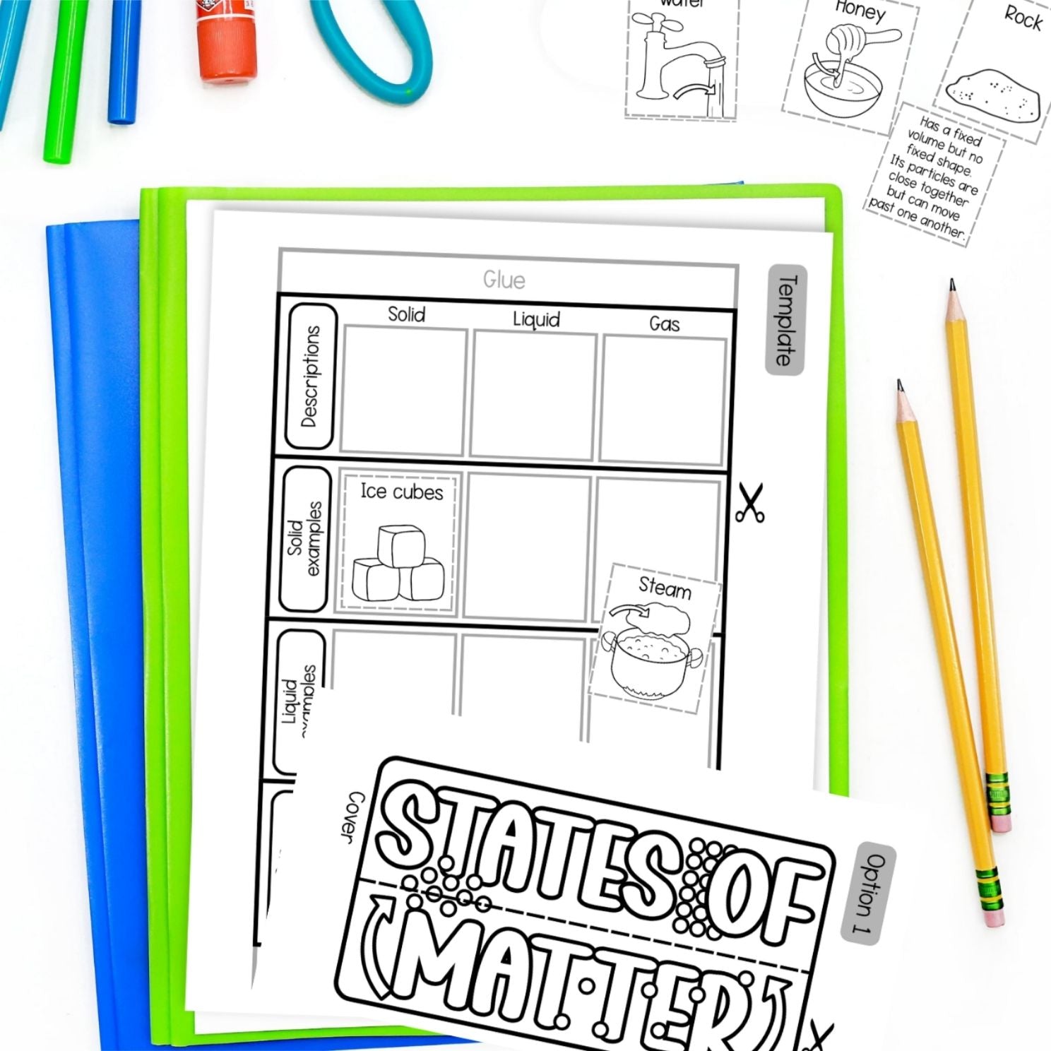 3 States of matter solid liquid gas foldable activity and worksheets