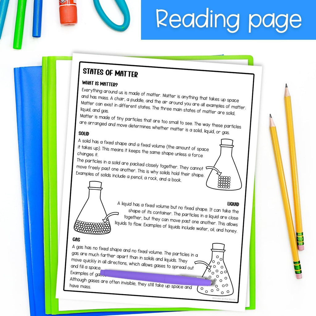 3 States of matter solid liquid gas foldable activity and worksheets