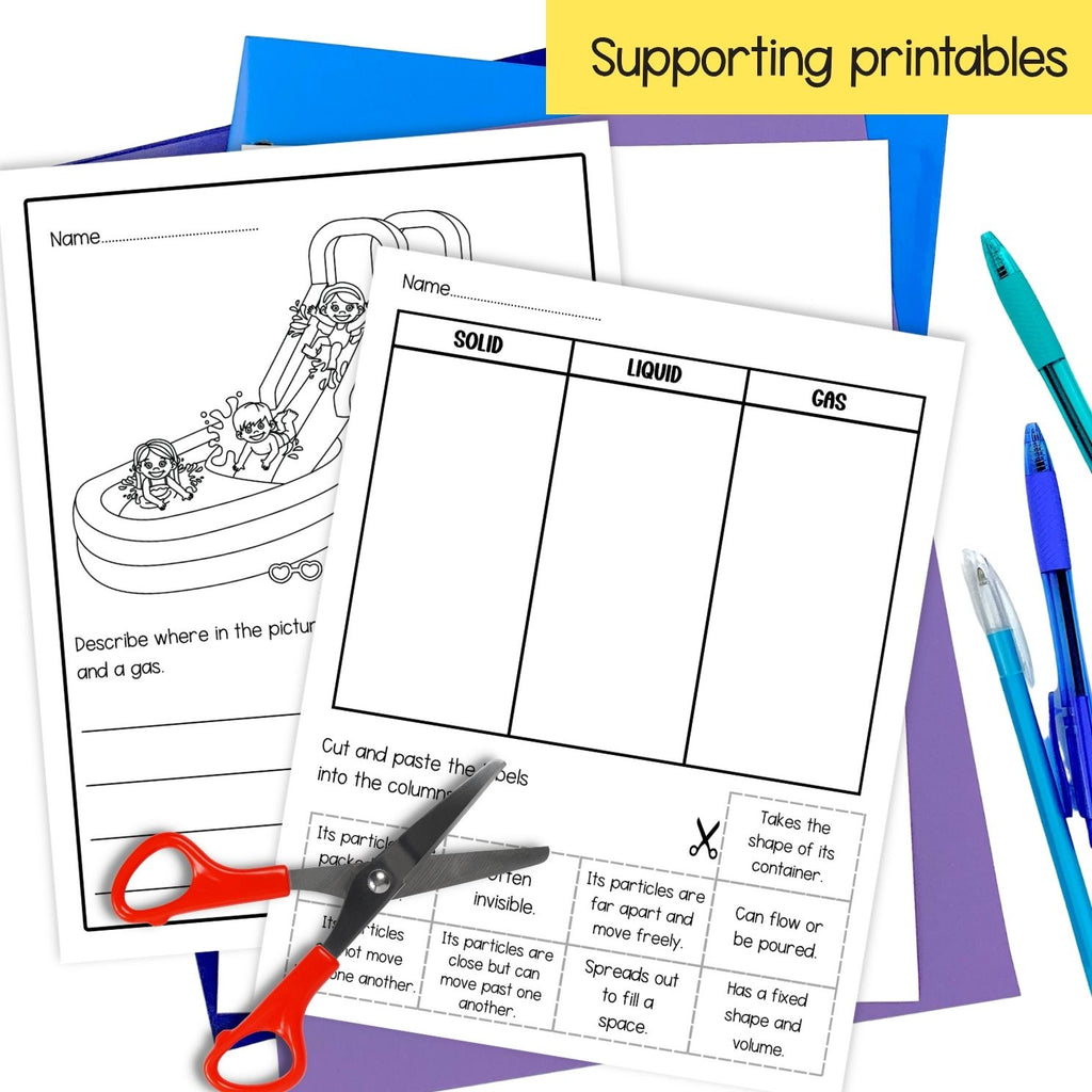 3 States of matter solid liquid gas foldable activity and worksheets