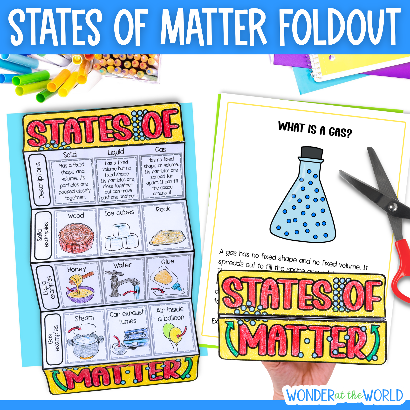 3 States of matter solid liquid gas foldable activity and worksheets