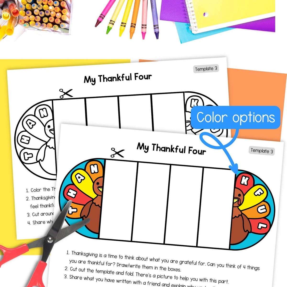 Thankful turkey foldable gratitude writing craft for Thanksgiving