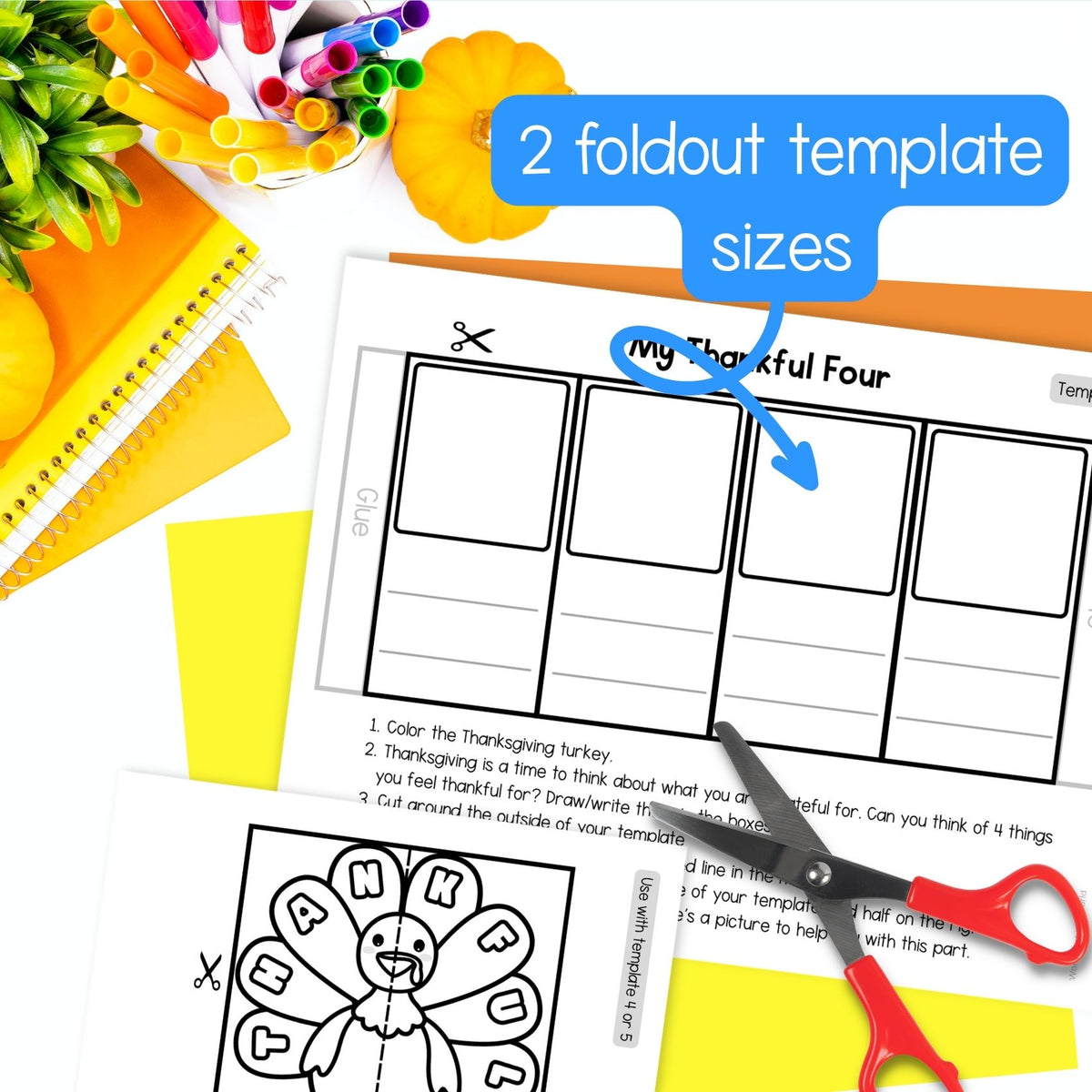 Thankful turkey foldable gratitude writing craft for Thanksgiving