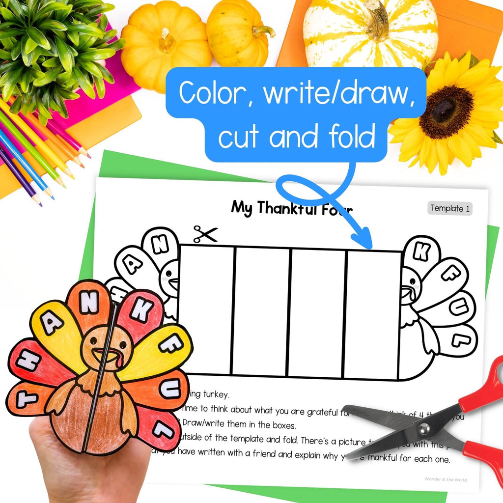 Thankful turkey foldable gratitude writing craft for Thanksgiving