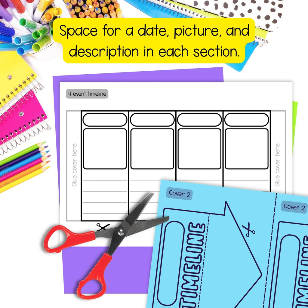 Blank folding timeline templates for chronological order