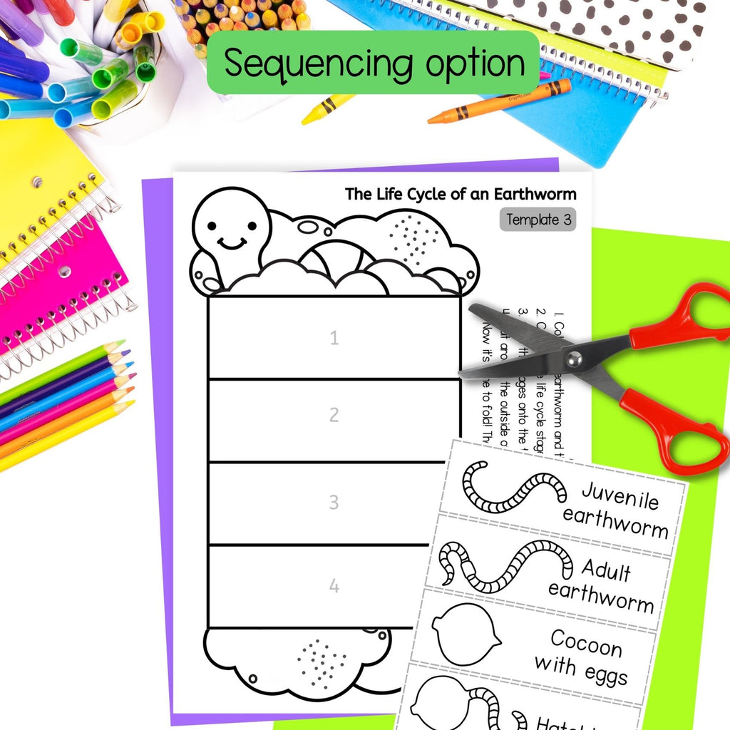 Earthworm life cycle sequence and fold science craft activity